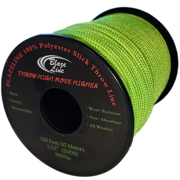 Blaze Line 100% Polyester Arborist Climbing Throw Line Rope 2mm 150Ft 200 lbs-High Strength Visibility Cord Neon Green