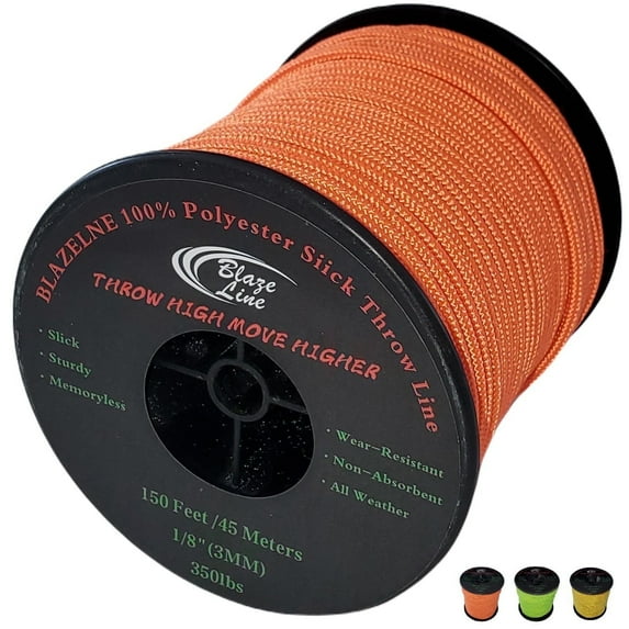 Blaze Line 100% Polyester Arborist Climbing Throw Line Rope 3 mm (1/8 in) 150 ft Spool Cord 350 lbs Tensile Strength (Bright Orange)