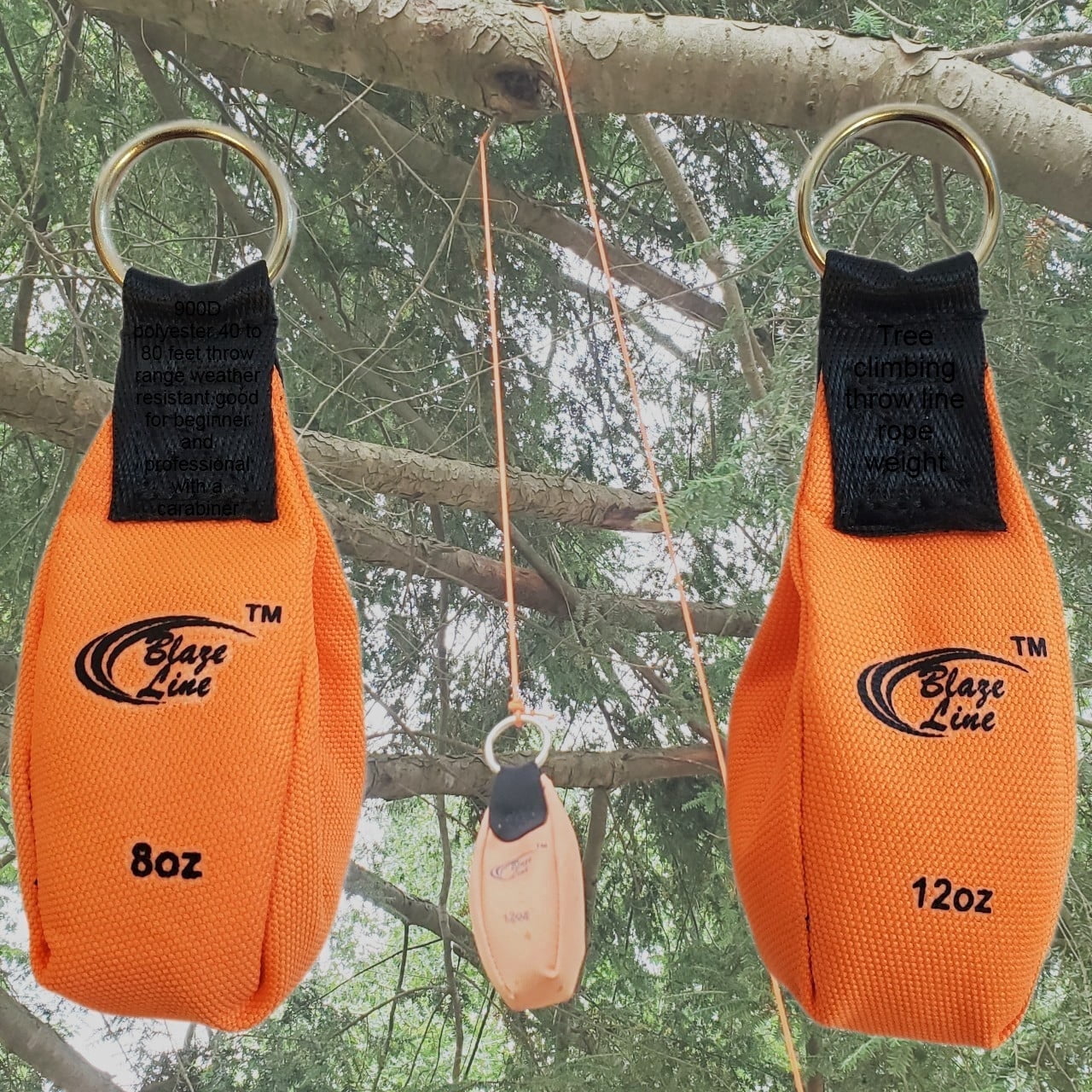 Blaze Line Arborist Throw Line Weight Ball Pouch Bag for Tree Rope Climbing 2-Pack 8 and 12 oz- Bright Orange