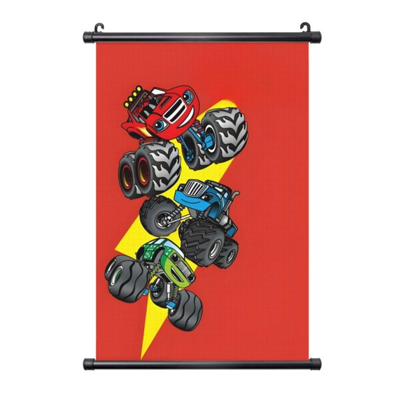 Blaze And The Monster Machines Hanging Poster Plastic Shaft Canvas Wall Hanging Banner Wall Art Painting Artwork Decor For Home Living Room Bedroom Office 20"X30"
