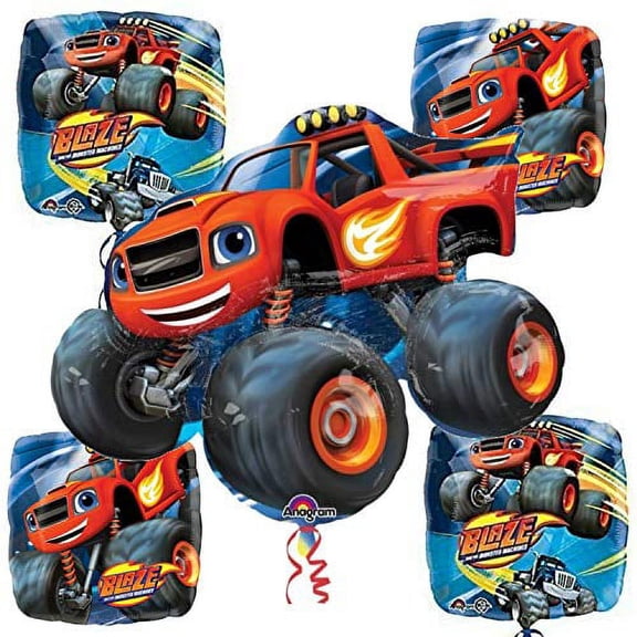 Blaze And The Monster Machines Party Balloons - 5 Birthday Decorations For A Truck Theme Jam Featuring A Complete Blaze And The Monster Machine Balloon Bouquet