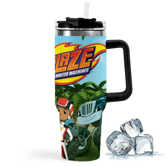 Blaze and the Monster Machines-theme Insulated Stainless Steel Tumbler with Handle Gifts For Family Friends Fans and Straw Fits in Standard Cup Holder 40 OZ
