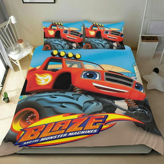 Blaze and the Monster Machines-themed Bed Sheet Set Three Piece Set Comfortable And Skin Friendly Unique Design Home Decor Gifts For Family Friends fans36x75Inches90cm*190cm