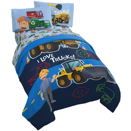 Blaze Off to the Races Trucks Kids Multi-Color Toddler Bed in a Bag, 100% Microfiber, Blue