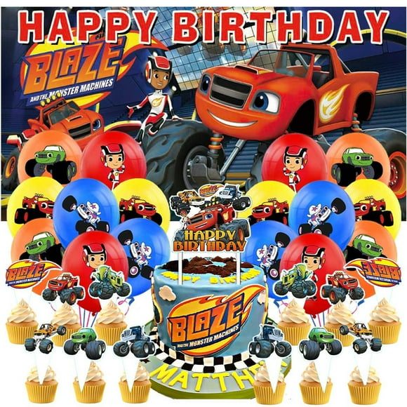 Blaze Party Supplies Decor Birthday Cake Topper Banner Backdrop Decorations Kit Latex Balloons