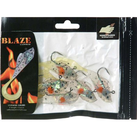 Blaze Soft Plastic Lure RCM3-31 3" Rigged Grubs 5 PK Salt/ Pepper & Chartreuse