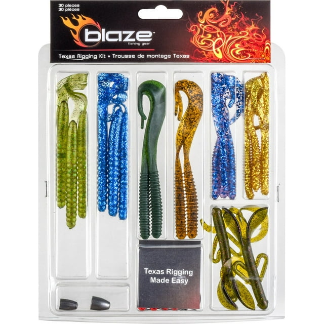Blaze Texas Rig Lure Kit Bass Soft Plastics with Tackle 30pc