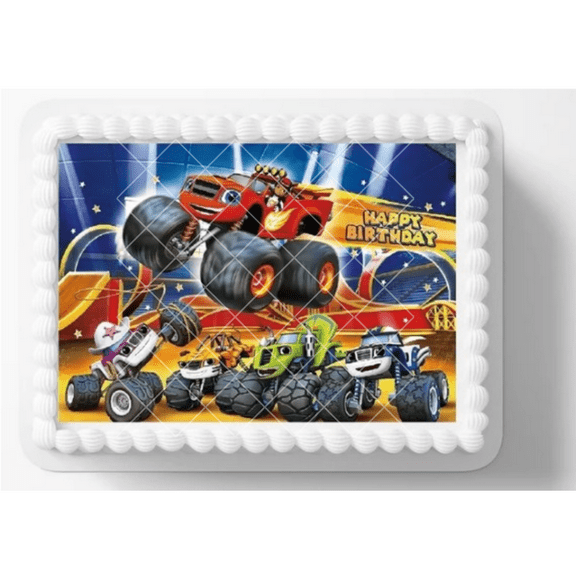 Blaze Trucks Birthday Edible Image Cake Topper, by ToriBellas Designs