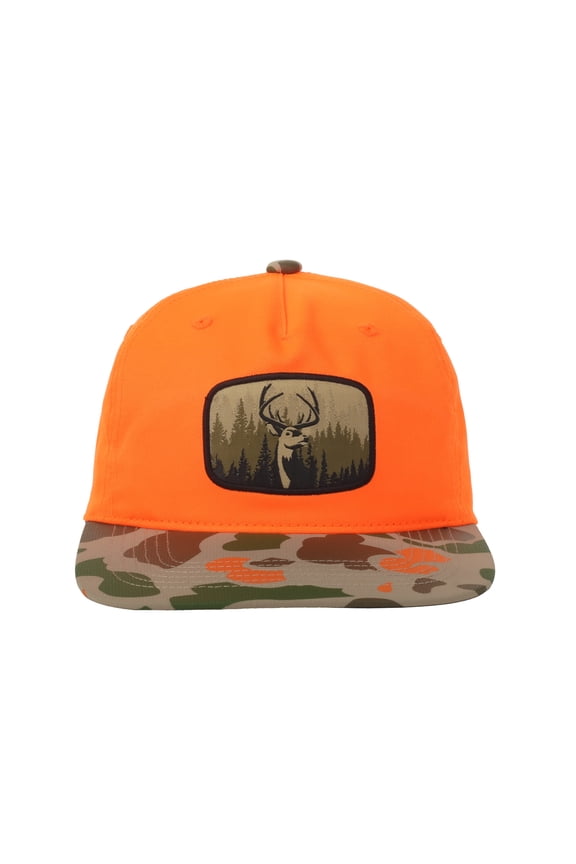 Blaze and Camo 5-Panel Unstructured Cap with Buck Patch