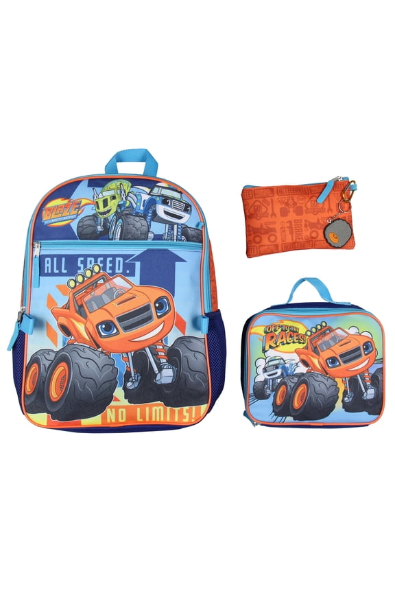 Blaze and the Monster Machines Backpack Set Lunch Box Pencil Case Key Chain Metal Carabiner 16"