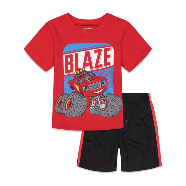Blaze and the Monster Machines Little Boys Graphic T-Shirt Mesh Shorts Outfit Set Red / Black 6