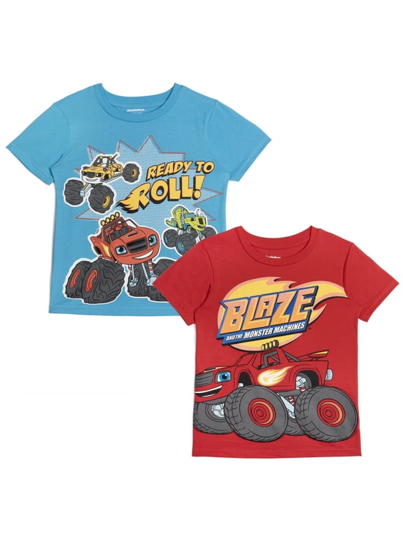 Blaze and the Monster Machines Toddler Boys' 2-Pack Short Sleeve T-Shirts Red Blue
