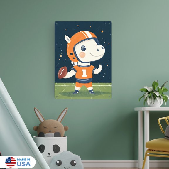 Blaze the End-Zone Bronco Hanger Metal Sign Wall Decor by Dancing Littles Jungle - Size 12x16 inch