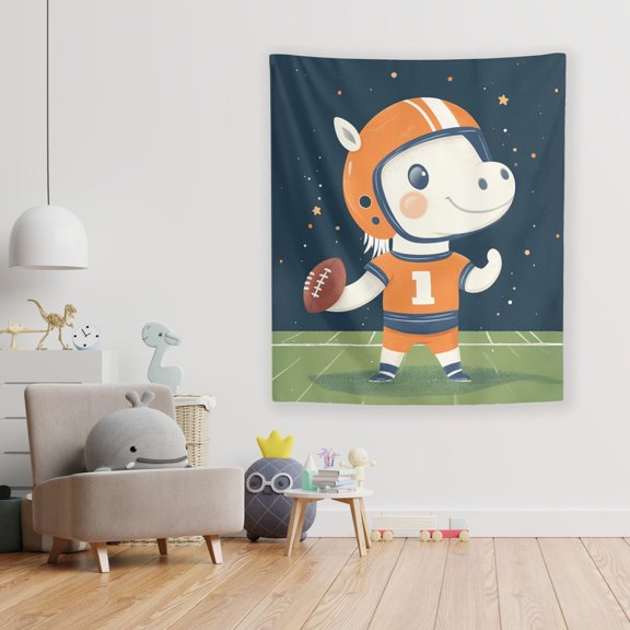 Blaze the End-Zone Bronco Wall Tapestry by Dancing Littles Jungle