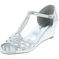 thumbnail image 1 of Blaze04 Rhinestone Peep Toe Cut Out Ankle Strap Low Wedge Dress Sandal, 1 of 7