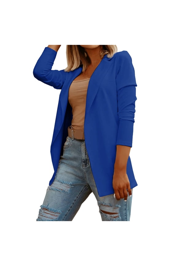 Blazer Coat for Women Open Front Long Sleeve Blouse Notch Lapel Blazer Jacket Fall Winter Office Suit Blue M