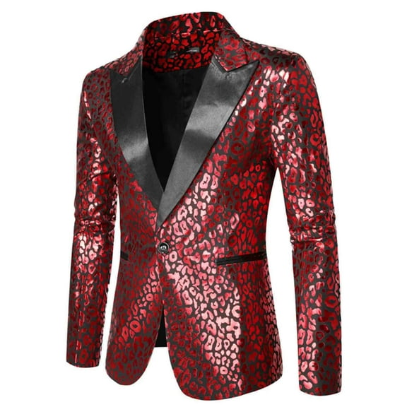 Blazer For Men Casual Spring And Autumn Lapel Long Sleeve Leopard Print One Button Pocket Jacket Lightweight Sport Coats