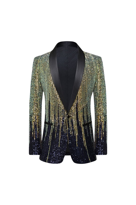 Blazer For Men Qiggri Men's Court Style Solid Color Sequin Suit Breasted Suit Jacket