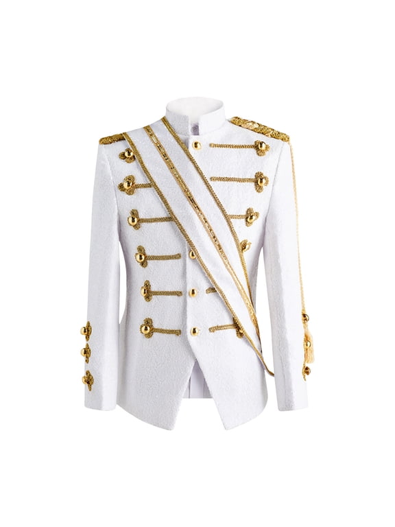 Blazer For Men Qiggri Men's Court Style Solid Color Sequin Suit Breasted Suit Jacket