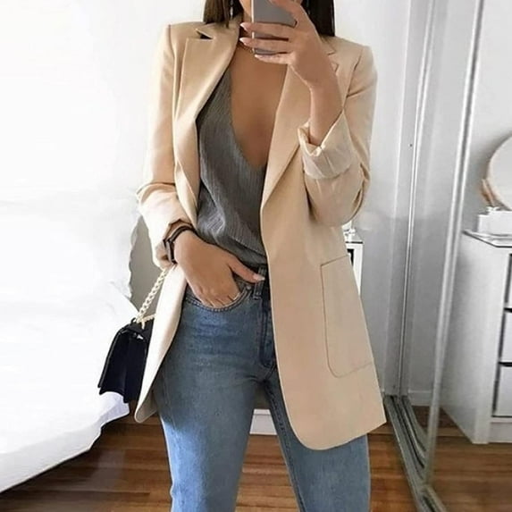 Womens Blazer Jacket Dressy,Women's Lightweight Blazer Jackets 2024 Elegant Dressy Open Front Cardigan One Button Office Work Blazer Boyfriend Blazer Jacket for Women Plus Size Khaki XL