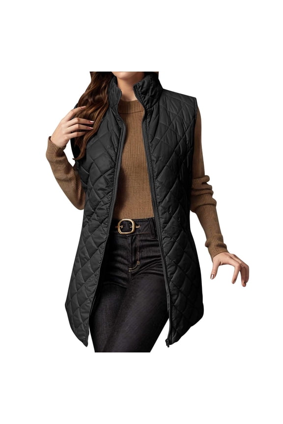 Vest Jackets For Women Sevevn Women's Outwear Vest Stand Collar Lightweight Zip Up Quilted Vest for Women