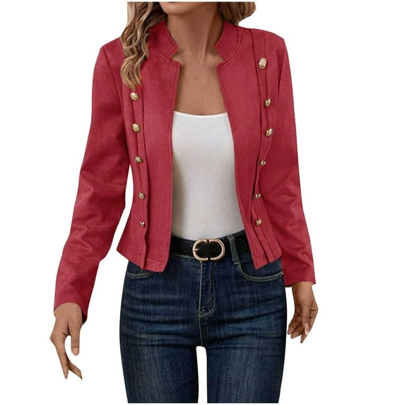 Blazer Jackets For Womens Mock Neck Button Down Jackets Open Front Cardigan Business Casual Loose Suit Coats Blouse Tops,Red,M