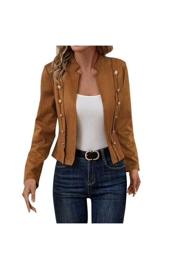 Blazer Jackets For Womens Mock Neck Button Down Jackets Open Front Cardigan Business Casual Loose Suit Coats Blouse Tops,Yellow,XL