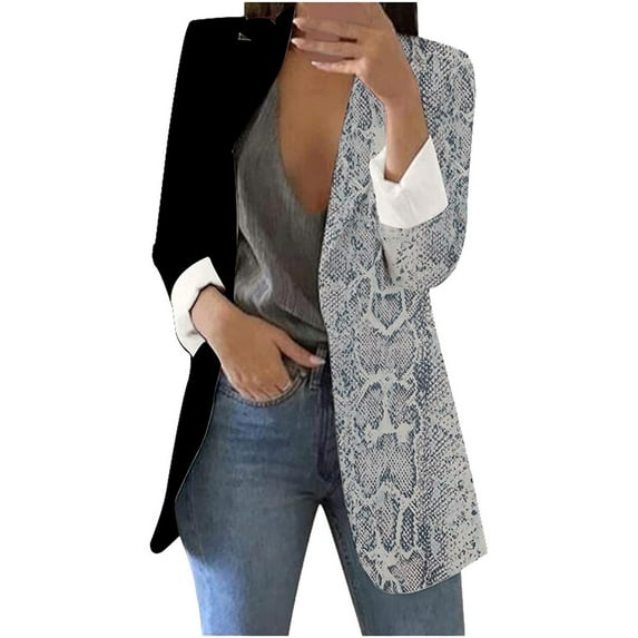 Blazer Jackets for Women Open Front Plaid Patchwork Graphic Long Sleeve Cardigan Blazer Jacket,Women’s Casual Lapel Blazer Jacket for Work Office 2023