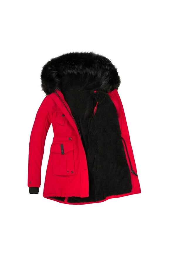 Blazer Jackets for Women Women's Plus Size Winter Coats Thicken Quilted Parka Jacket Faux Fur Trim Hooded Coats Drawstring Waist Pocket Coat Abrigos de Mujer Invierno