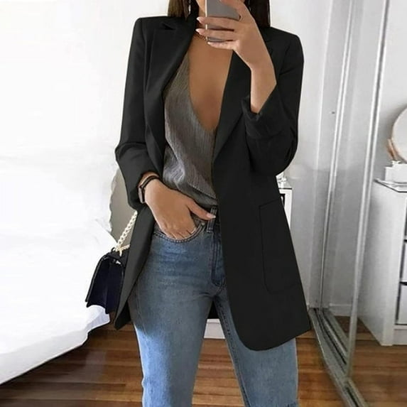 Blazer Jackets for Women,Womens Blazer Long Sleeve Casual Lapel Collar Open Front Suit Jacket Boyfriend Blazers Solid Color Office Work Office Jacket Cardigan Outwear