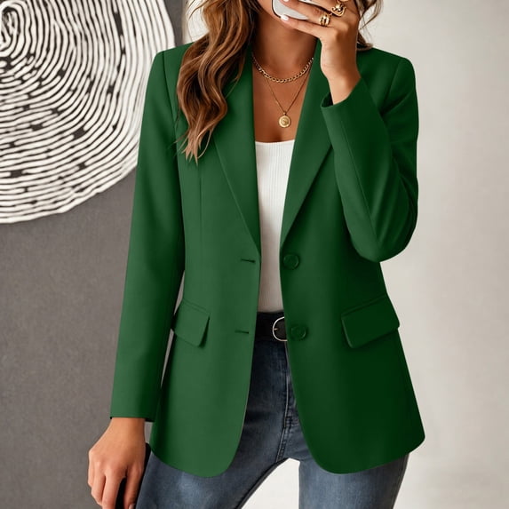Blazer Jackets for Women Button Down Long Sleeve Lapel Collar Business Casual Fall Suit Coats Green M