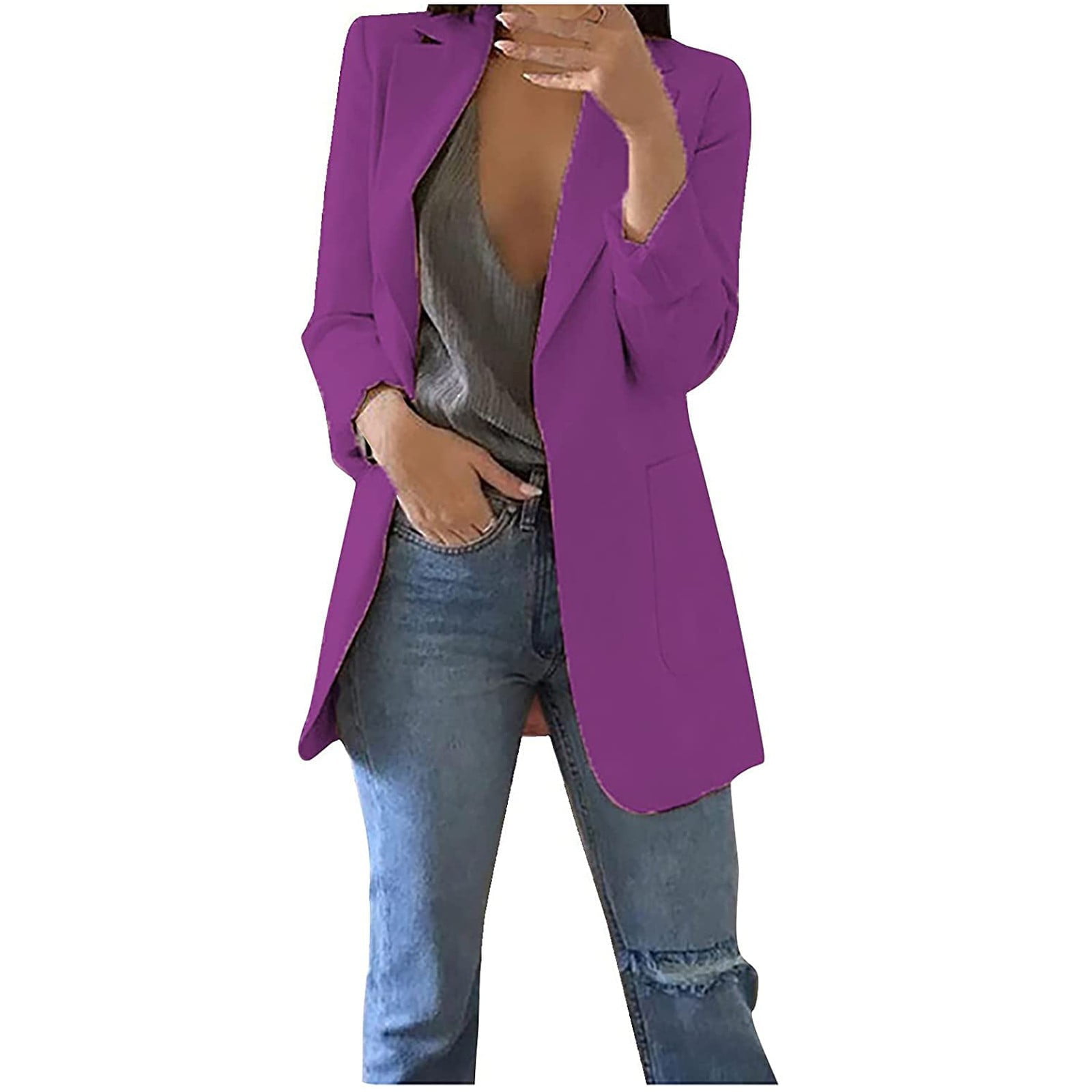 Blazer Jackets for Women Casual Lapel Long Sleeve Open Front Blazers Solid  Elegant Coats Office Work Cardigan Outwear Ladies Clothes