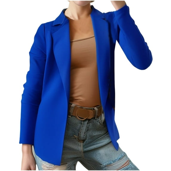 Blazer Jackets for Women Dressy Business Casual Notch Lapel Collar Long Sleeve Work Wear Office Clothes (2XL, Blue)