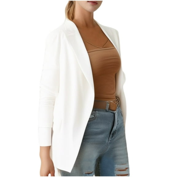 Blazer Jackets for Women Dressy Business Casual Notch Lapel Collar Long Sleeve Work Wear Office Clothes (XL, White)