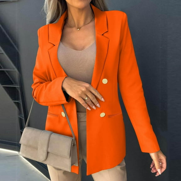 Blazer Jackets for Women Stretch Lapel Collar Long Sleeve Jacket Women Blazers for Work Casual Work Office Blazer,Orange,Xxl