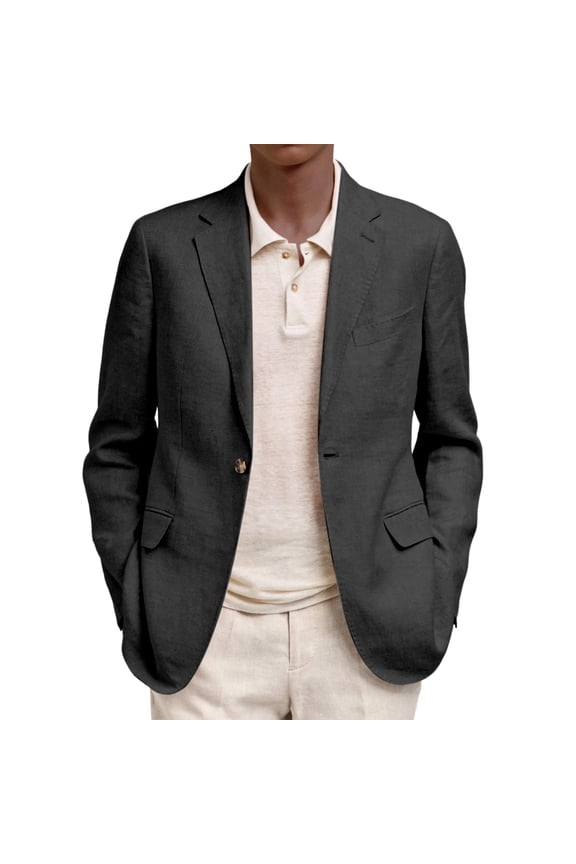 Blazer For Men Casual Linen Blend Notched Suit Lapel Single Breasted Blazer One Button Solid Color Unstructured Suit Jacket For Business Casual Daily Wear Black M