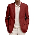 thumbnail image 1 of Blazer For Men Casual Linen Blend Notched Suit Lapel Single Breasted Blazer One Button Solid Color Unstructured Suit Jacket For Business Casual Daily Wear Wine XL, 1 of 3