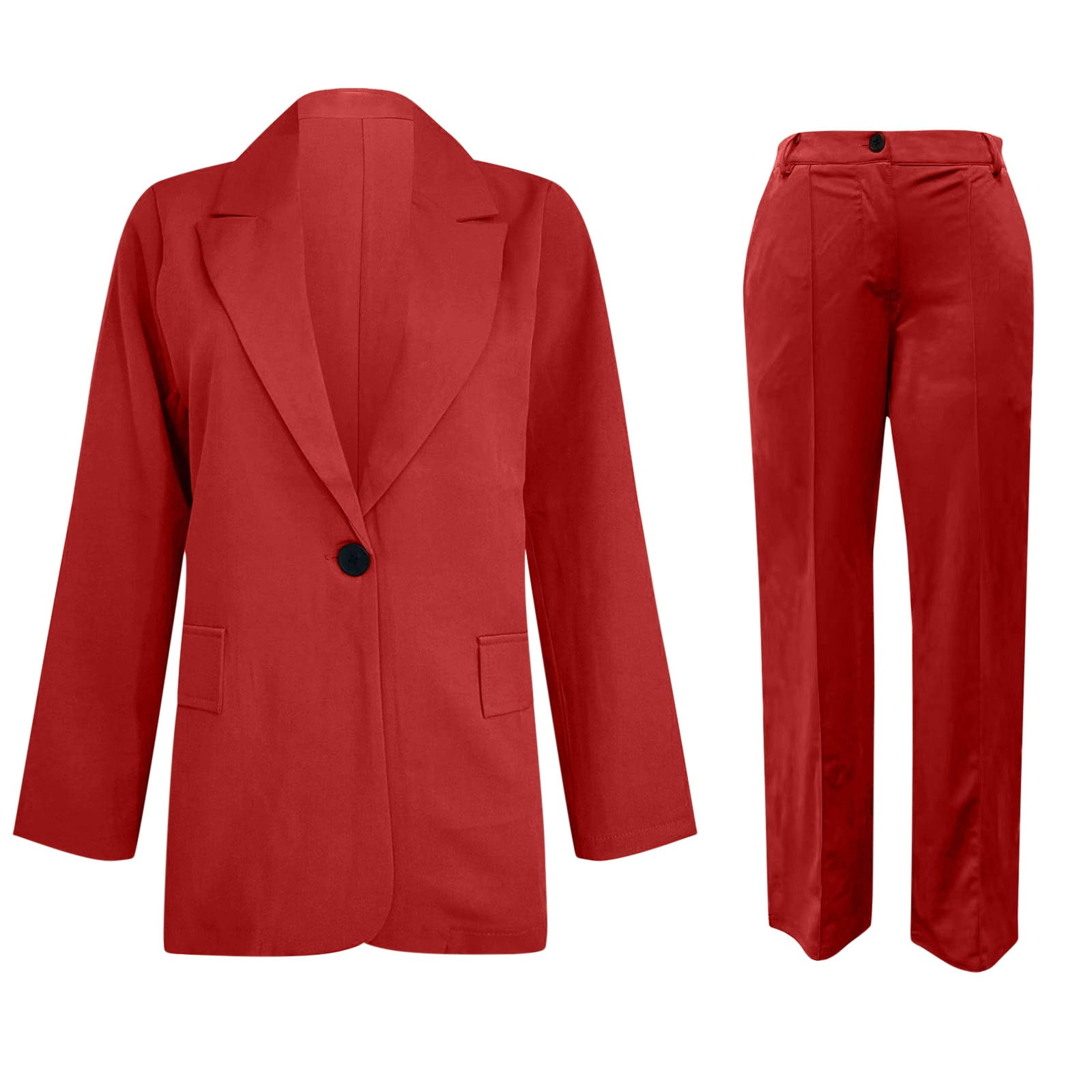Blazer Sets Women 2 Piece Business Casual Outfits Classic Long Sleeve Notch  Lapel Suit Jacket and Pant Plus Size (3X-Large, Red) 