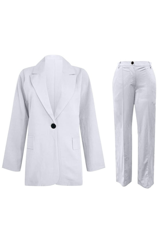 Blazer Sets Women 2 Piece Business Casual Outfits Classic Long Sleeve Notch Lapel Suit Jacket and Pant Plus Size (4X-Large, White)