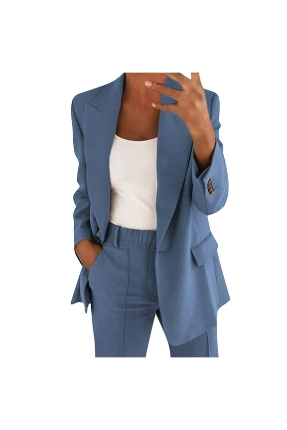 Blazer Sets Women 2 Piece Outfits Business Casual Outfits 2024 Dressy Casual Pant Suits Slim Fit Straight Leg Pants Suit Set
