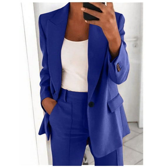Blazer Sets Women 2 Piece Outfits Business Casual Outfits 2024 Dressy Casual Pant Suits Slim Fit Straight Leg Pants Suit Set