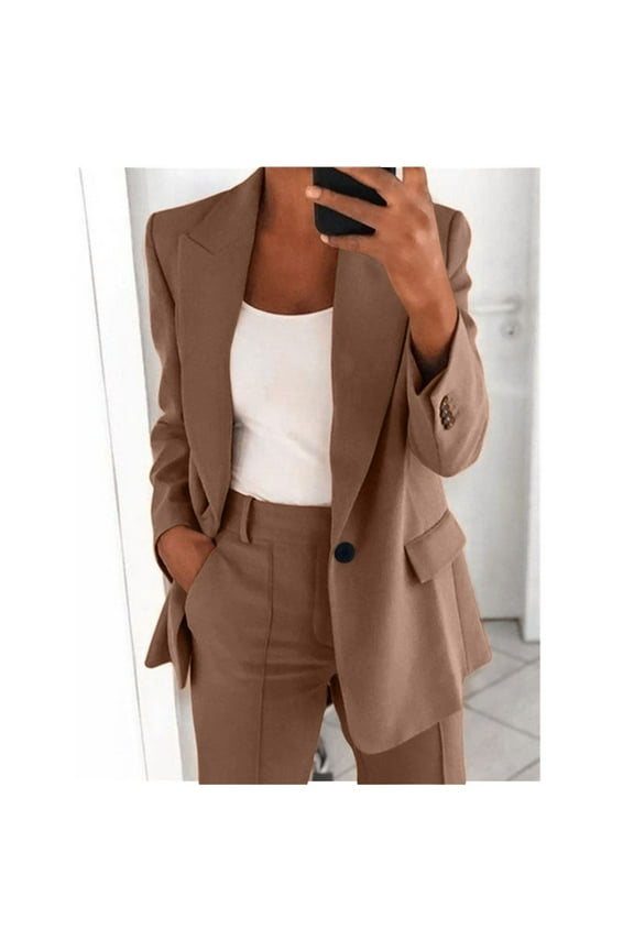 Blazer Sets Women 2 Piece Outfits Business Casual Outfits 2024 Dressy Casual Pant Suits Slim Fit Straight Leg Pants Suit Set