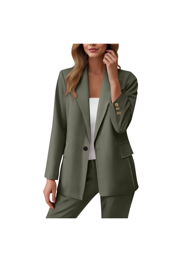 Blazer Sets Women 2 Piece Outfits Plus Size Women Business Casual Sets Dressy Blazer Jackets Straight Leg Pants Suits Army Green XXL