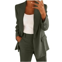 Blazer Sets Women 2 Piece Outfits Plus Size Women Business Casual Sets Dressy Blazer Jackets Straight Leg Pants Suits Army Green XXXXL