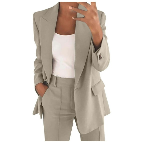 Blazer Sets Women 2 Piece Outfits Sevevn Women Solid Long Sleeve Tops Cardigan Coat Pockets Long Pants Suit