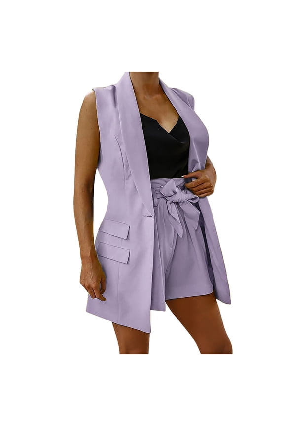 Blazer Short Sets Women 2 Piece Outfits Business Suit Sleeveless Button Vest Tops Shorts Blazer Sets Dressy Casual Suits Ladies Elegant Wedding Gest Formal Sets