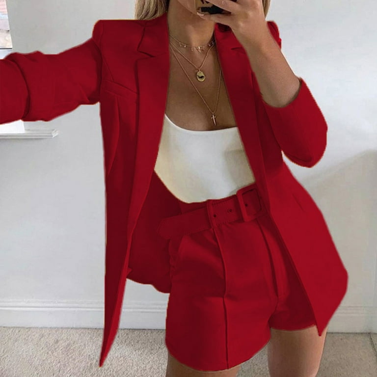 Red shorts and blazer set hot sale
