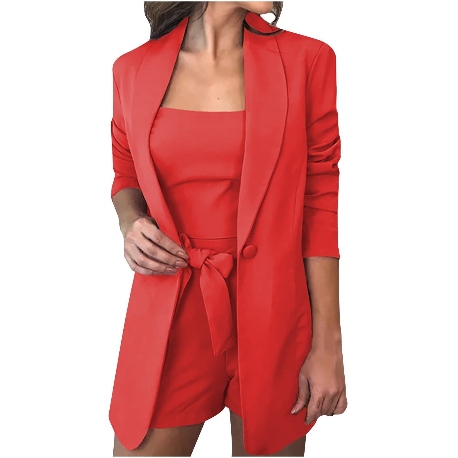 Blazer Suit Set Women 3 Piece One Button Open Front Blazer and