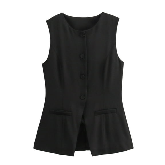 Blazer Vest Tops for Women Sleeveless Button Down Work Suit Vests Waistcoat Office Business Casual Outfits Black, M