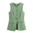 thumbnail image 1 of Blazer Vest Tops for Women Sleeveless Button Down Work Suit Vests Waistcoat Office Business Casual Outfits Green, M, 1 of 3